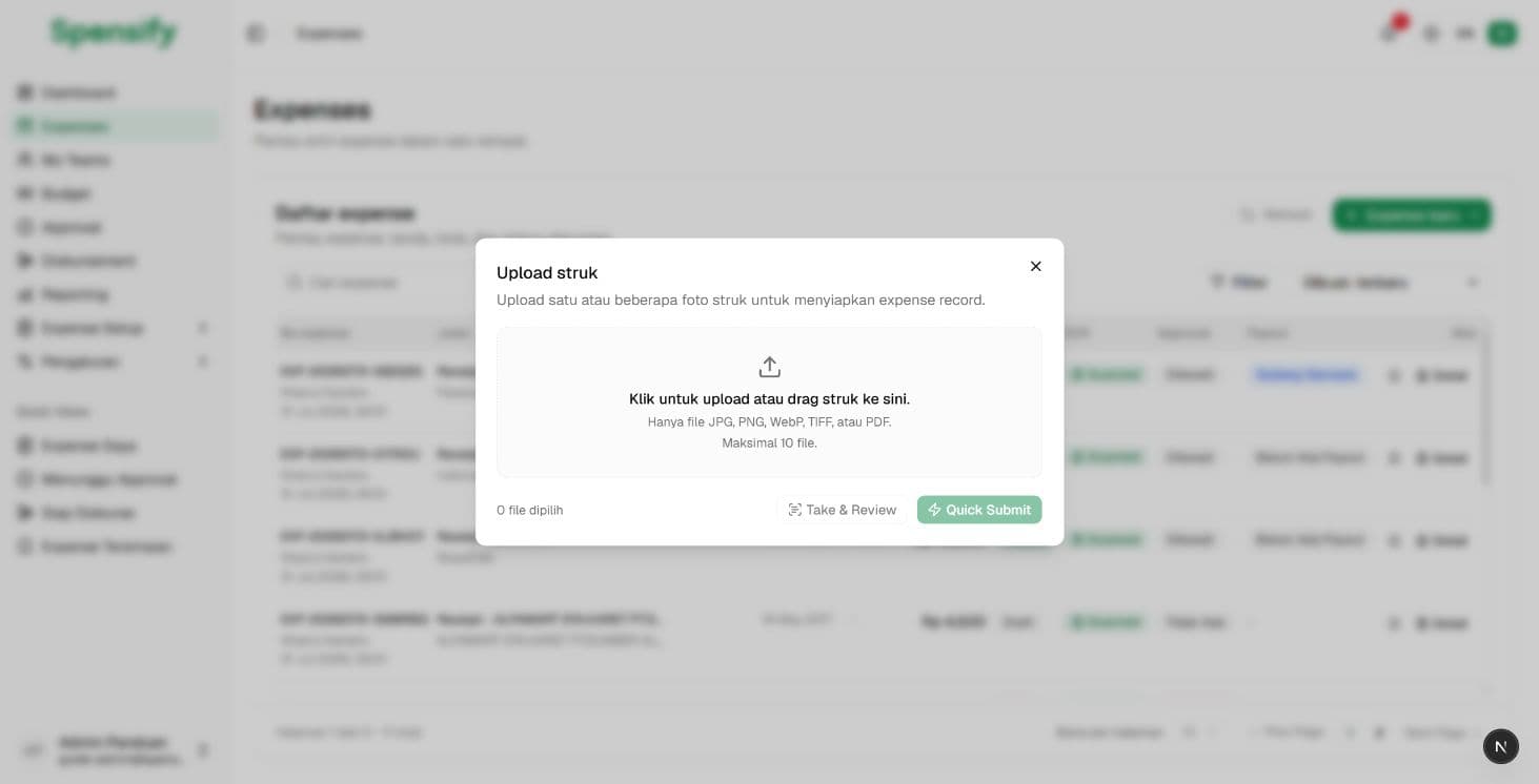 Dialog unggah struk